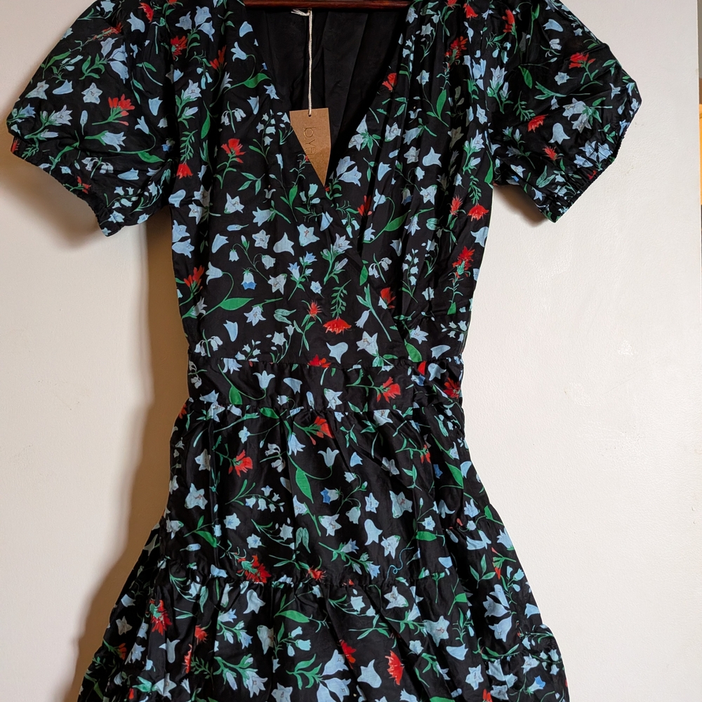 b.YELLOWTAIL Floral Black Wrap Dress